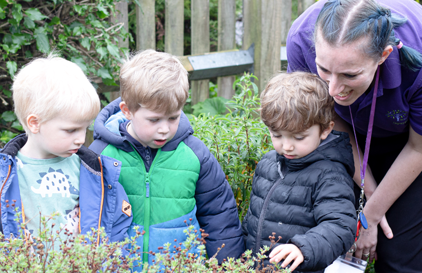 In the garden – The Mulberry Bush Children exploring the outdoor garden at The Mulberry Bush, Waterlooville